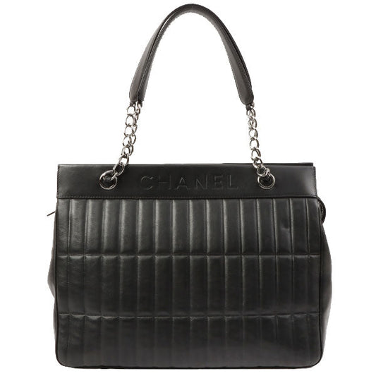 Chanel Around 2003 Made Logo Embossed Chain Tote Bag Black
