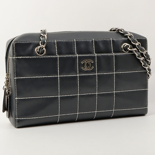 Chanel Around 2001 Made Chocolate Bar Stitch Cc Mark Plate Chain Bag Dark Navy