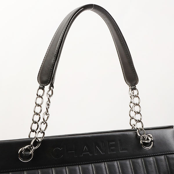 Chanel Around 2003 Made Logo Embossed Chain Tote Bag Black