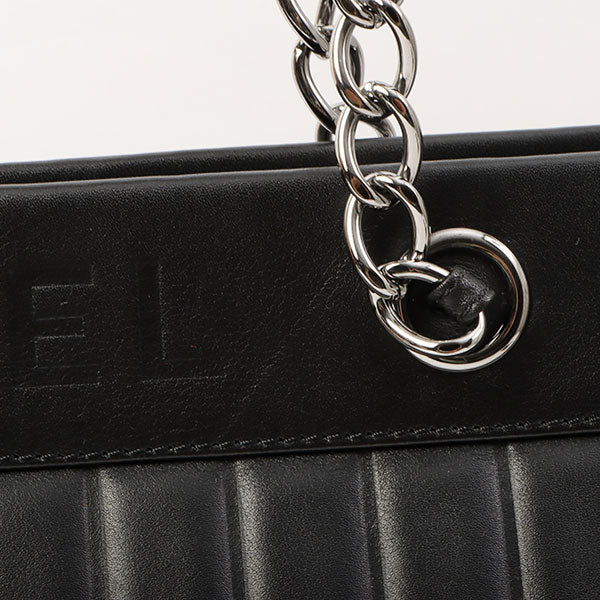 Chanel Around 2003 Made Logo Embossed Chain Tote Bag Black