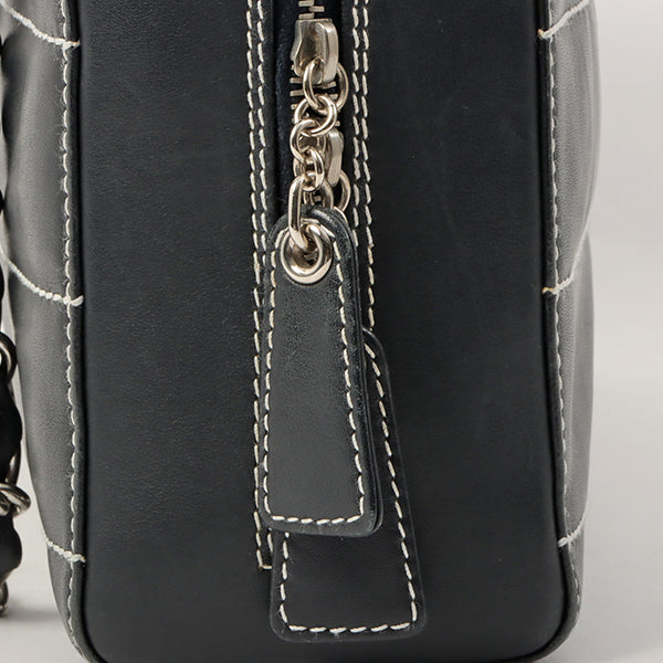 Chanel Around 2001 Made Chocolate Bar Stitch Cc Mark Plate Chain Bag Dark Navy