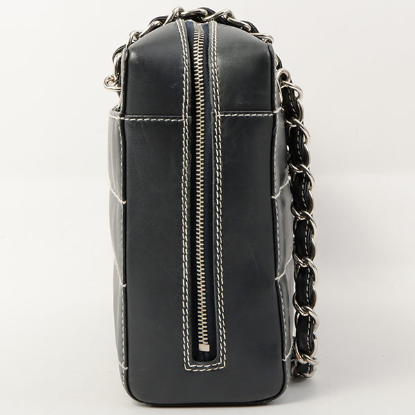 Chanel Around 2001 Made Chocolate Bar Stitch Cc Mark Plate Chain Bag Dark Navy