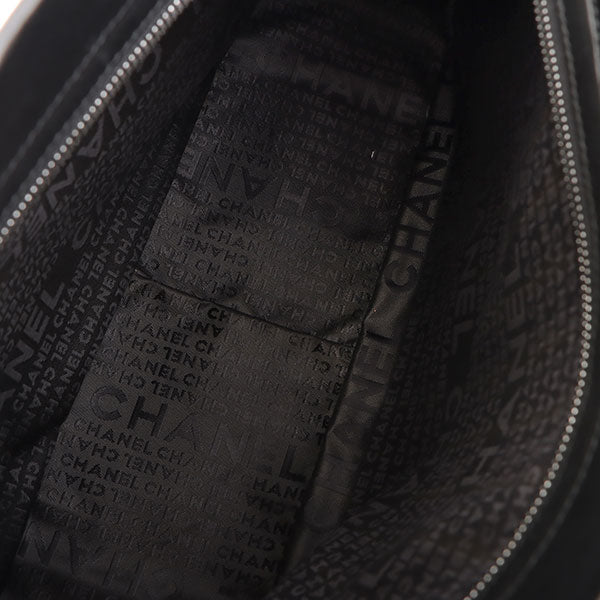 Chanel Around 2003 Made Logo Embossed Chain Tote Bag Black