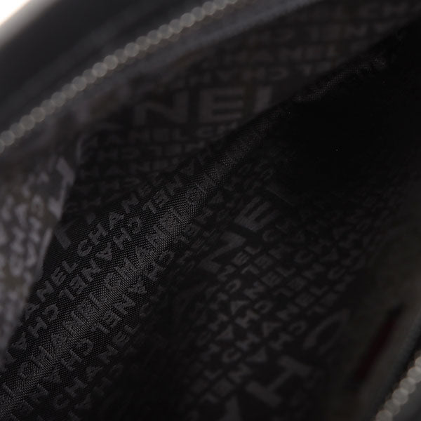 Chanel Around 2003 Made Logo Embossed Chain Tote Bag Black