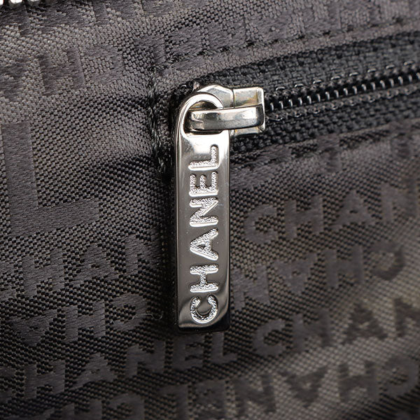 Chanel Around 2003 Made Logo Embossed Chain Tote Bag Black
