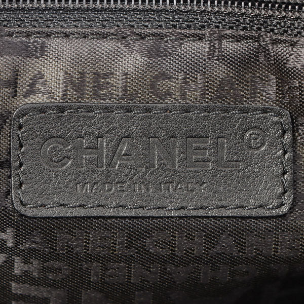 Chanel Around 2003 Made Logo Embossed Chain Tote Bag Black