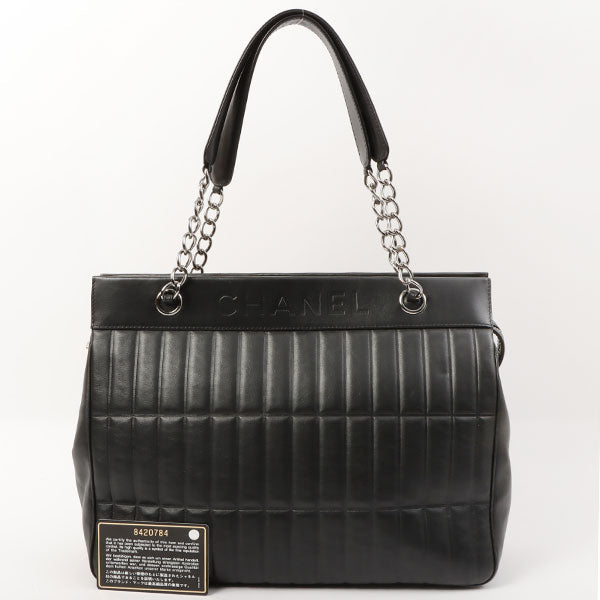 Chanel Around 2003 Made Logo Embossed Chain Tote Bag Black