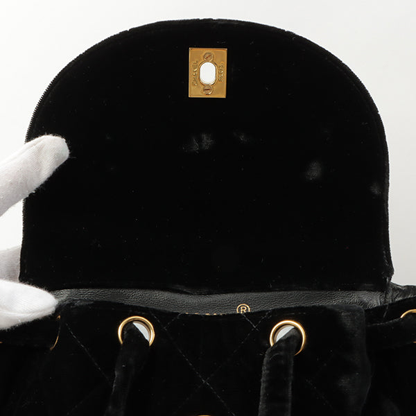 CHANEL Around 1995 Made Double Turn-Lock Velour Backpack Black