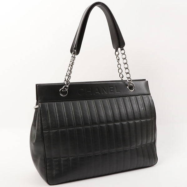 Chanel Around 2003 Made Logo Embossed Chain Tote Bag Black