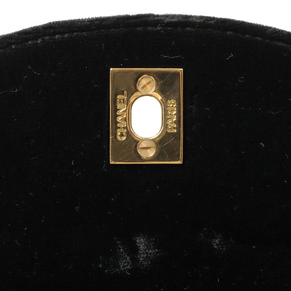 CHANEL Around 1995 Made Double Turn-Lock Velour Backpack Black
