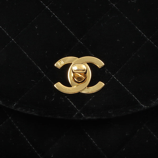 CHANEL Around 1995 Made Double Turn-Lock Velour Backpack Black
