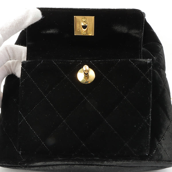 CHANEL Around 1995 Made Double Turn-Lock Velour Backpack Black