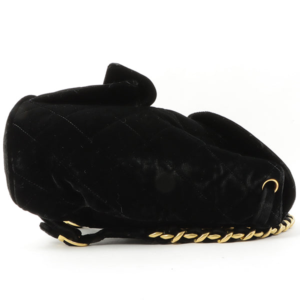 CHANEL Around 1995 Made Double Turn-Lock Velour Backpack Black