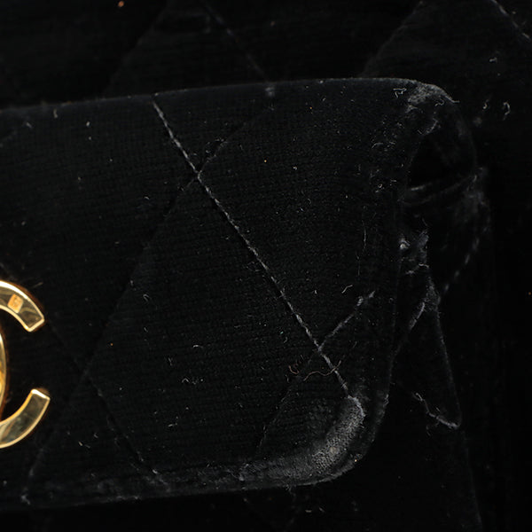 CHANEL Around 1995 Made Double Turn-Lock Velour Backpack Black