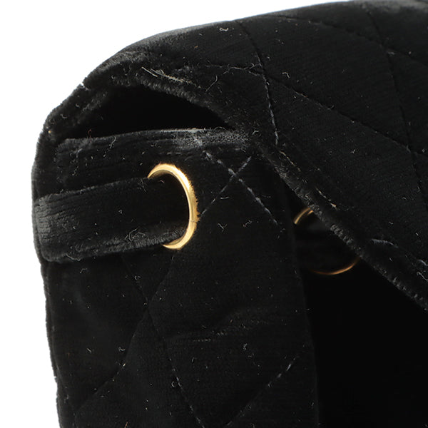 CHANEL Around 1995 Made Double Turn-Lock Velour Backpack Black