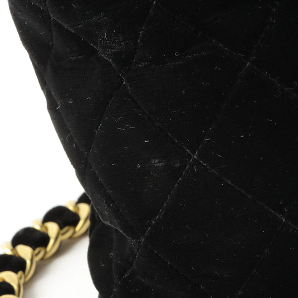 CHANEL Around 1995 Made Double Turn-Lock Velour Backpack Black