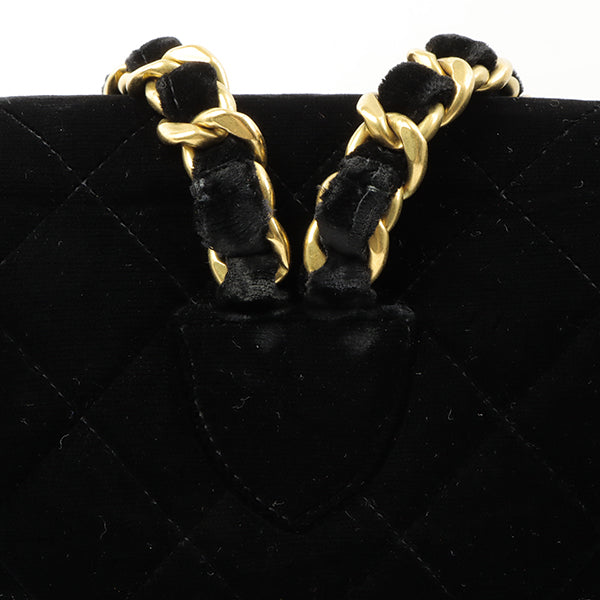 CHANEL Around 1995 Made Double Turn-Lock Velour Backpack Black