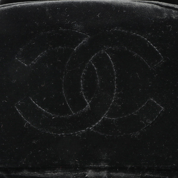 CHANEL Around 1995 Made Double Turn-Lock Velour Backpack Black