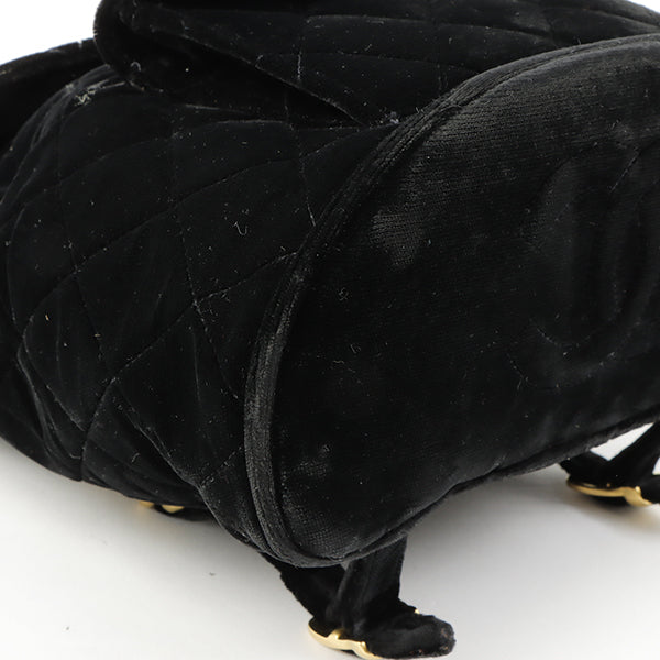 CHANEL Around 1995 Made Double Turn-Lock Velour Backpack Black
