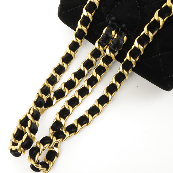 CHANEL Around 1995 Made Double Turn-Lock Velour Backpack Black