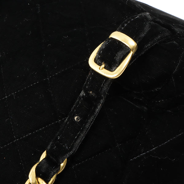 CHANEL Around 1995 Made Double Turn-Lock Velour Backpack Black