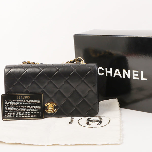 Chanel Around 1990 Made Full Flap Turn-Lock Chain Bag Mini Black