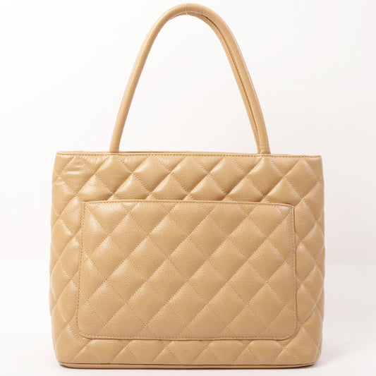 Chanel Around 2003 Made Caviar Skin Big Cc Mark Stitch Tote Bag Beige