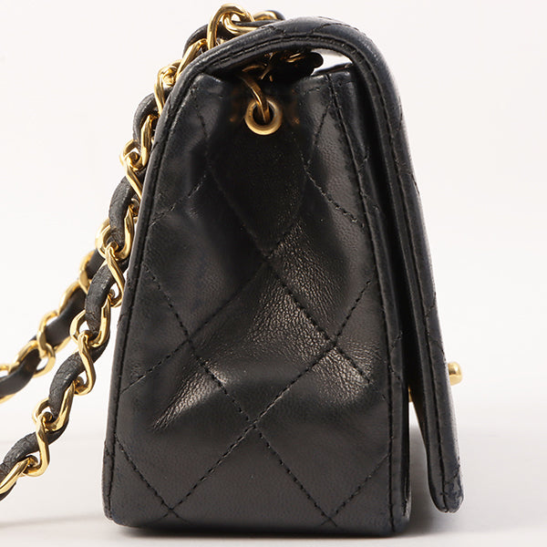 Chanel Around 1990 Made Full Flap Turn-Lock Chain Bag Mini Black