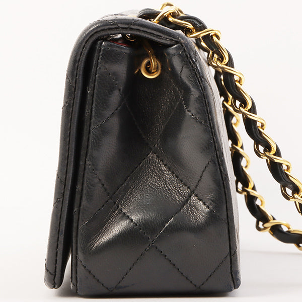 Chanel Around 1990 Made Full Flap Turn-Lock Chain Bag Mini Black