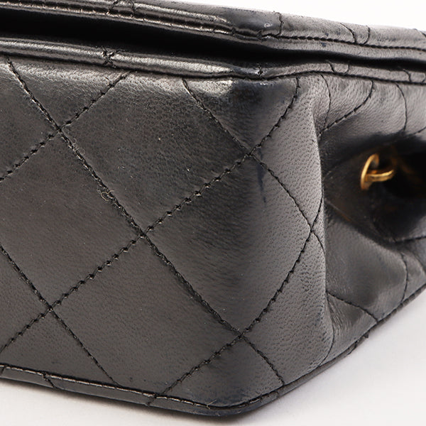 Chanel Around 1990 Made Full Flap Turn-Lock Chain Bag Mini Black