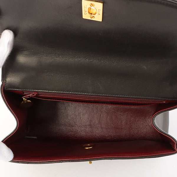 Chanel Around 1995 Made Design Flap Turn-Lock Chain Top Handle Bag Black