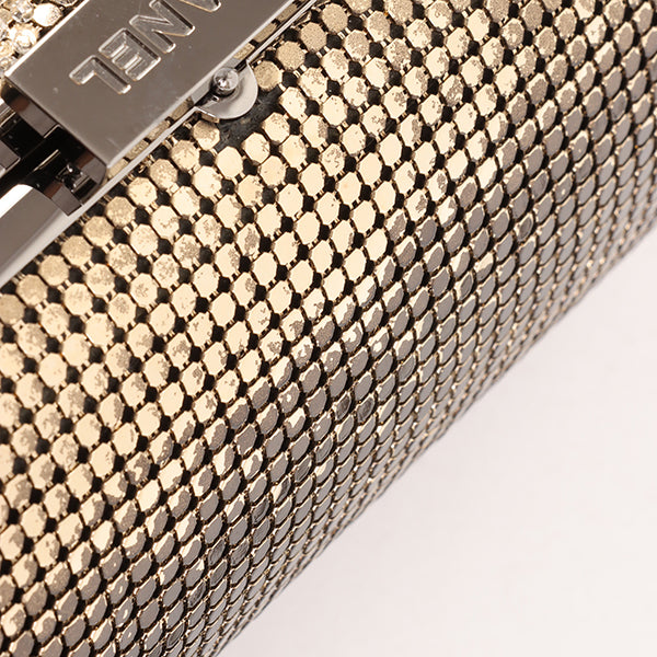 CHANEL Around 2006 Made Beads Cc Metal Clasp Chain 2Way Bag Black