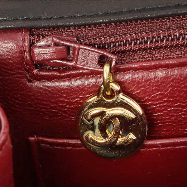 Chanel Around 1995 Made Design Flap Turn-Lock Chain Top Handle Bag Black