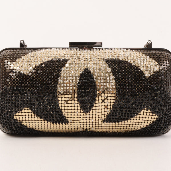 CHANEL Around 2006 Made Beads Cc Metal Clasp Chain 2Way Bag Black