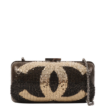CHANEL Around 2006 Made Beads Cc Metal Clasp Chain 2Way Bag Black