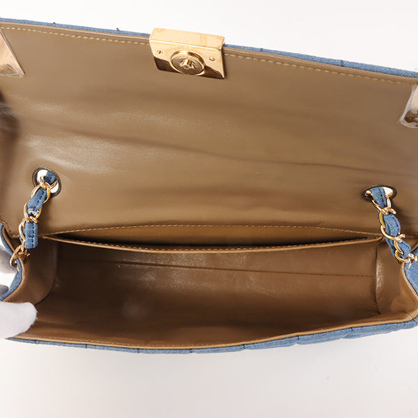 Chanel Around 2002 Made Denim Chocobar Cc Mark Plate Chain Bag Indigo