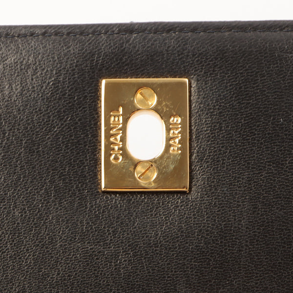 Chanel Around 1995 Made Design Flap Turn-Lock Chain Top Handle Bag Black