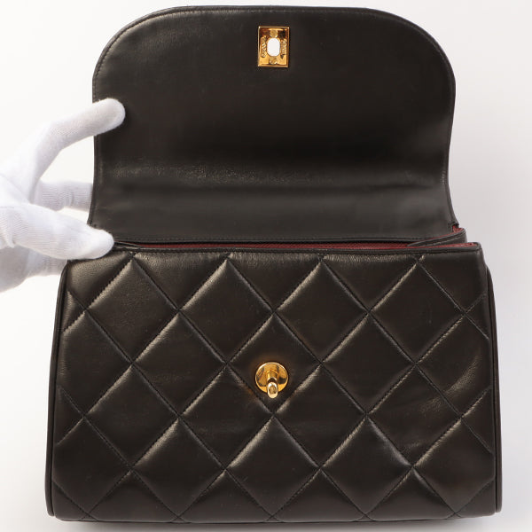 Chanel Around 1995 Made Design Flap Turn-Lock Chain Top Handle Bag Black