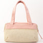 Chanel Around 2005 Made Cotton Leather Combination Logo Embossed Top Handle Bag Beige/Pink