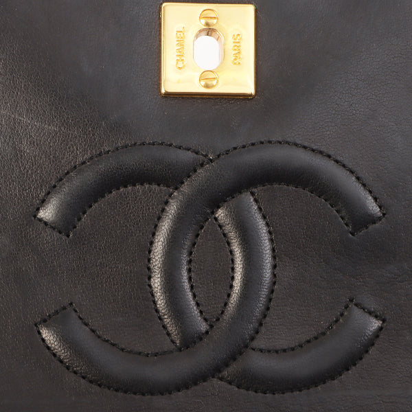 Chanel Around 1990 Made Full Flap Turn-Lock Chain Bag Mini Black