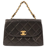 Chanel Around 1995 Made Design Flap Turn-Lock Chain Top Handle Bag Black