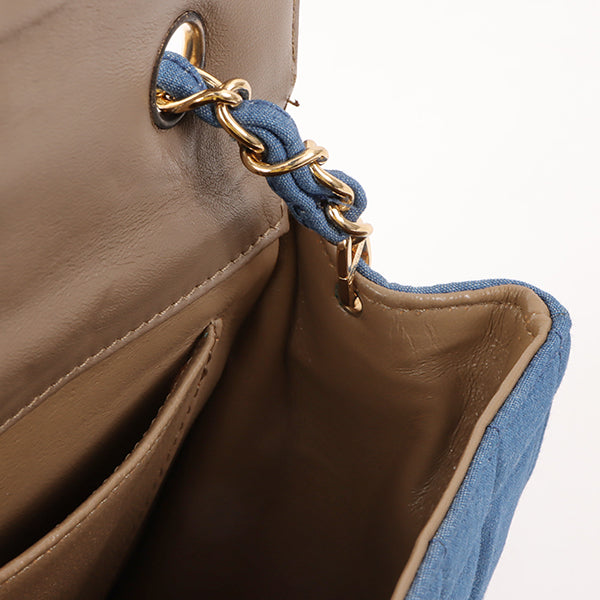 Chanel Around 2002 Made Denim Chocobar Cc Mark Plate Chain Bag Indigo