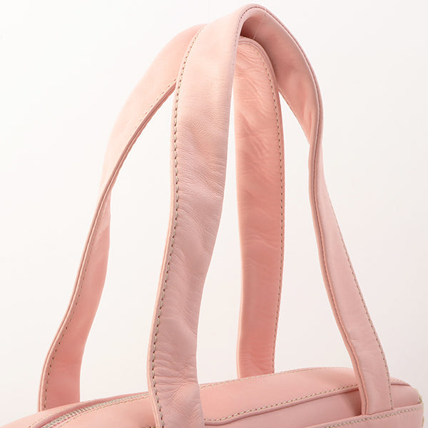 Chanel Around 2005 Made Cotton Leather Combination Logo Embossed Top Handle Bag Beige/Pink