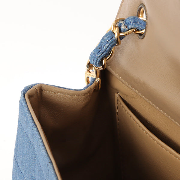 Chanel Around 2002 Made Denim Chocobar Cc Mark Plate Chain Bag Indigo