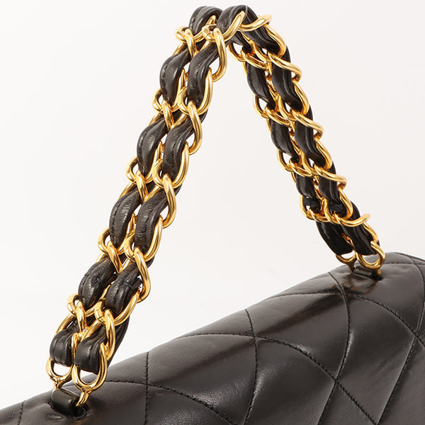 Chanel Around 1995 Made Design Flap Turn-Lock Chain Top Handle Bag Black