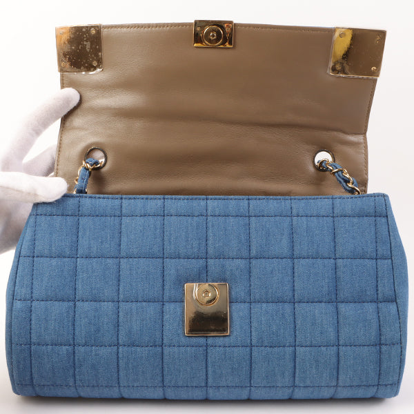 Chanel Around 2002 Made Denim Chocobar Cc Mark Plate Chain Bag Indigo