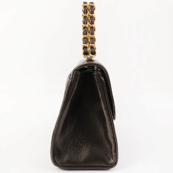 Chanel Around 1995 Made Design Flap Turn-Lock Chain Top Handle Bag Black