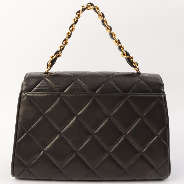Chanel Around 1995 Made Design Flap Turn-Lock Chain Top Handle Bag Black