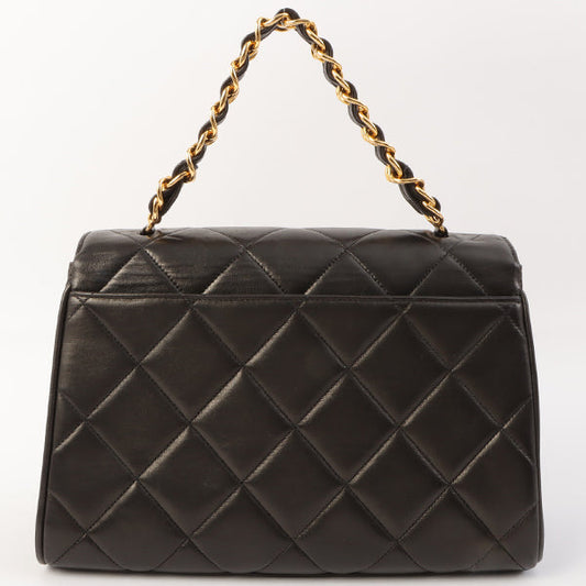 Chanel Around 1995 Made Design Flap Turn-Lock Chain Top Handle Bag Black