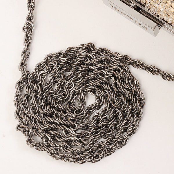 CHANEL Around 2006 Made Beads Cc Metal Clasp Chain 2Way Bag Black